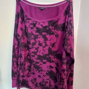 Off the shoulder tie dye sweatshirt.